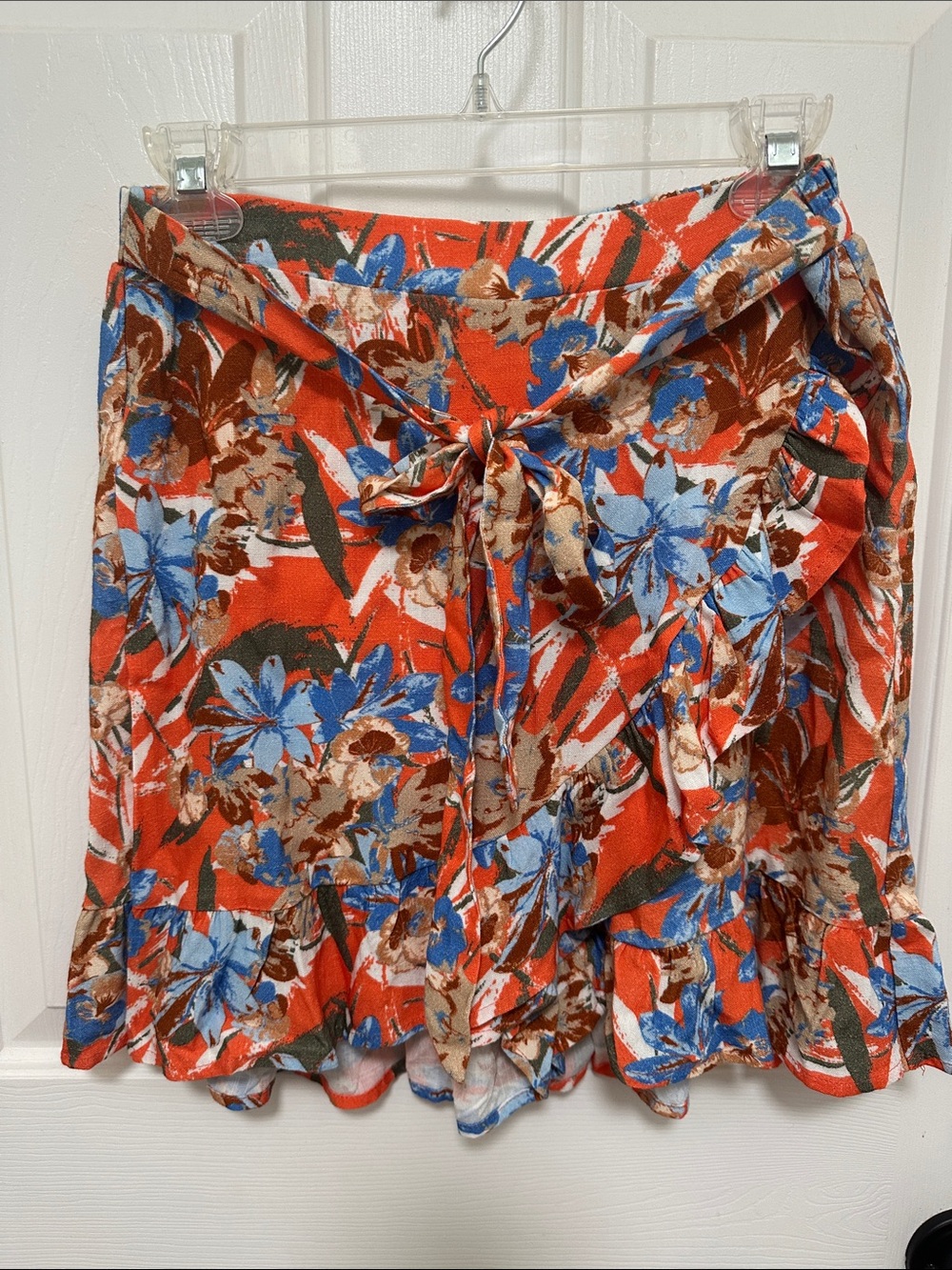 0251 Versona Orange Floral Wrap Skort with Blue and Brown Accents small
